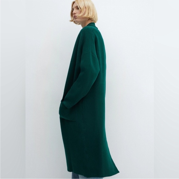 NWOT Mango MNG Green Oversized Knot Coat Coatigan Cardigan Duster Sweater Jumper - Picture 2 of 7